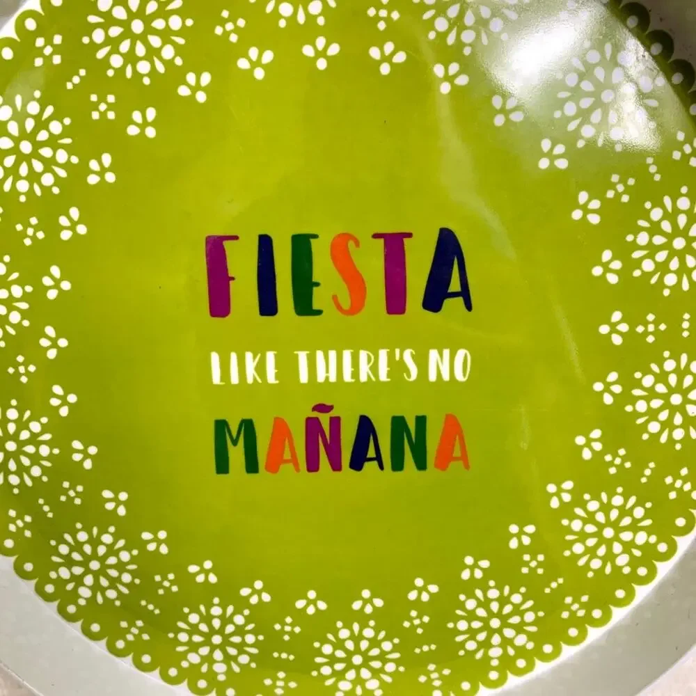Party Fiesta Round Drink Serving Tray Set with 6 Metal Tumblers NEW